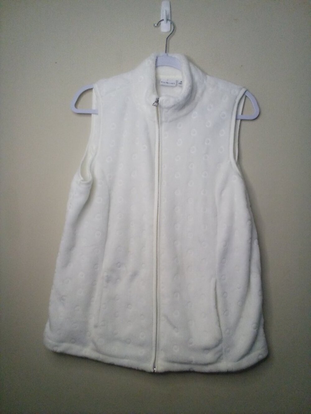 Kim Rogers Fleece Vest Women M Full Zip Sleeveless Soft Pockets White